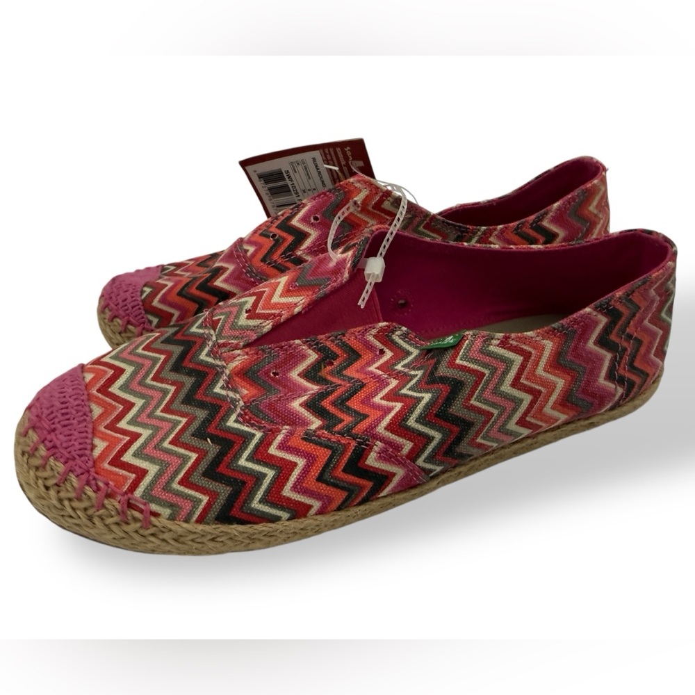 SANUK RUNAROUND JUTE PEACOCK Pink MULTI SLIP ON Casual Flats Women’s 8 NWT